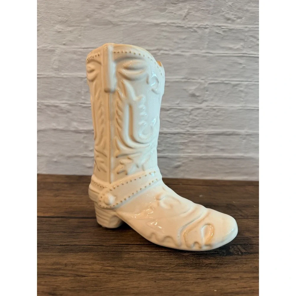 Ceramic Cowboy Boot Vase Cream Western‎ Boho Decor